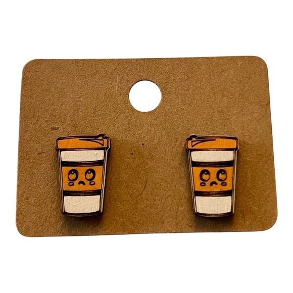 Handmade Back-to-School Wooden Stud Earrings – Multiple Designs - Picture 4 of 16